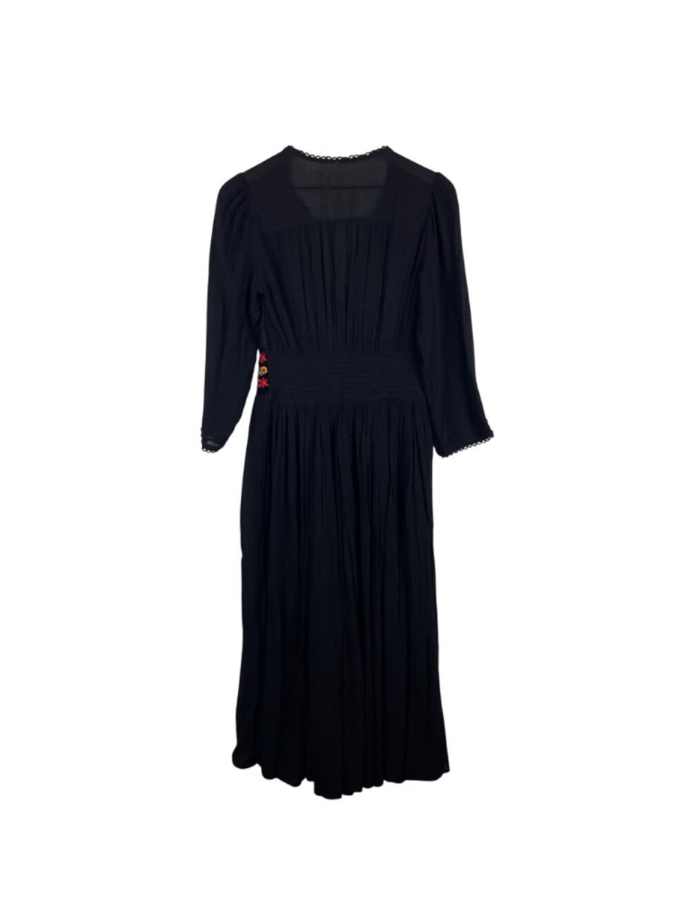 Free People Flora Black Embroidered Floral Festival maxi boho dress Small - Picture 6 of 9